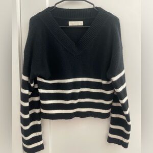 Abercrombie & Fitch Black V-Neck Sweater with White Stripes